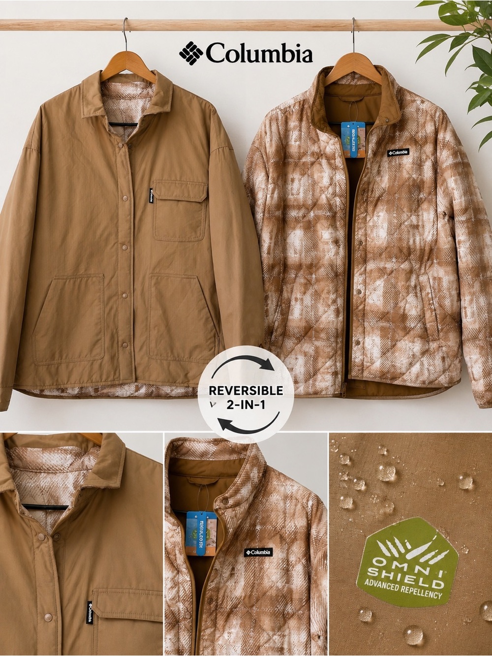 Columbia Longhorn Ridge Reversible Shirt Jacket XXL Quilted Plaid NWT